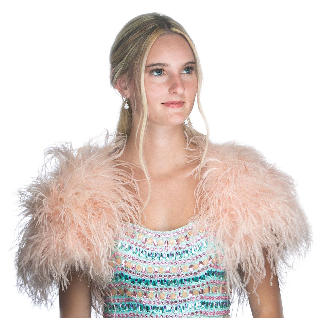 Small Ostrich Bolero - Feather Shoulder Wrap - Champagne - Feathers