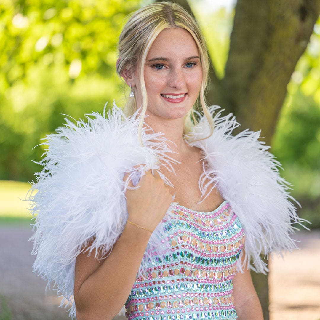 Small Ostrich Bolero - Feather Shoulder Wrap - White - Feathers