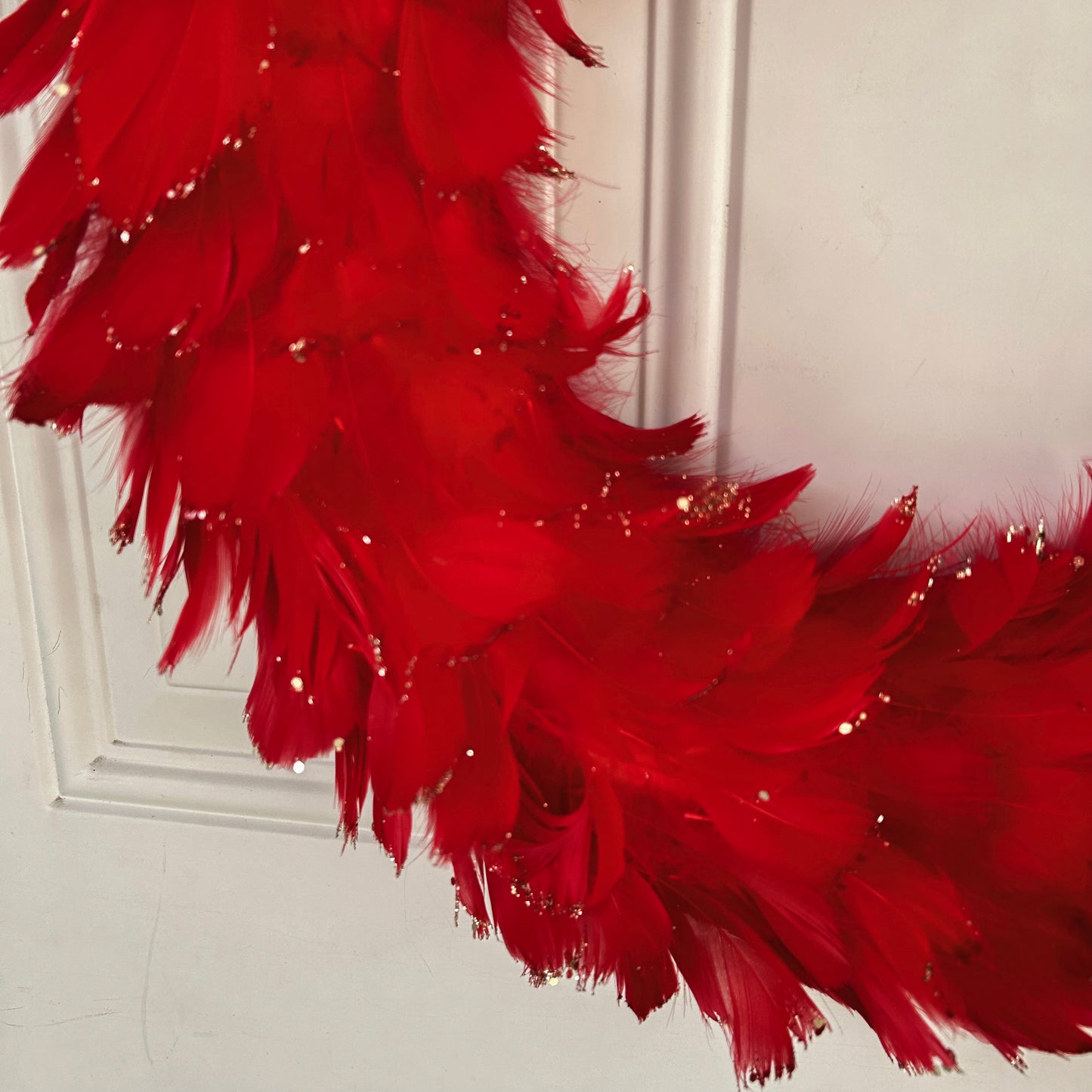 Feathered Red Christmas Wreath