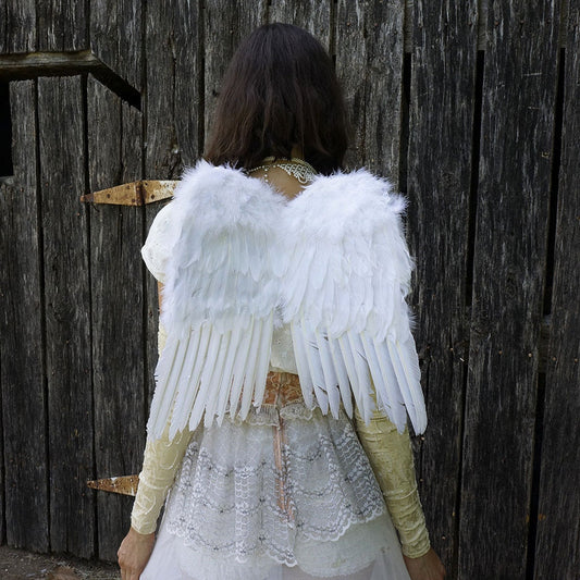 Small White Angel Costume Wings - Halloween Cosplay Feather Wing for Adults-Kids - Feathers