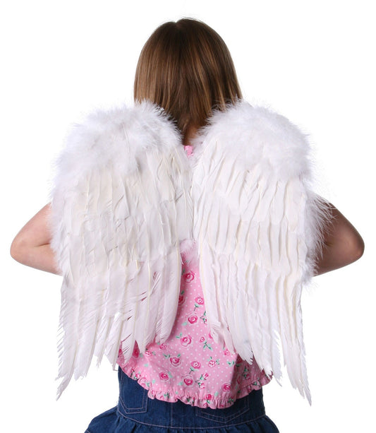 Small White Angel Costume Wings - Halloween Cosplay Feather Wing for Adults-Kids - Feathers