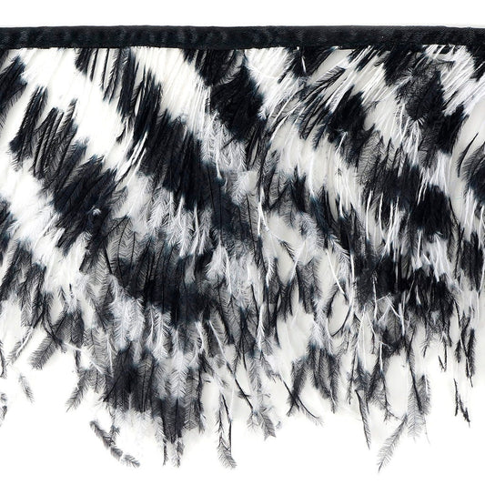 Stenciled Ostrich Fringe 1PLY - 1YD - White - Black - Feathers