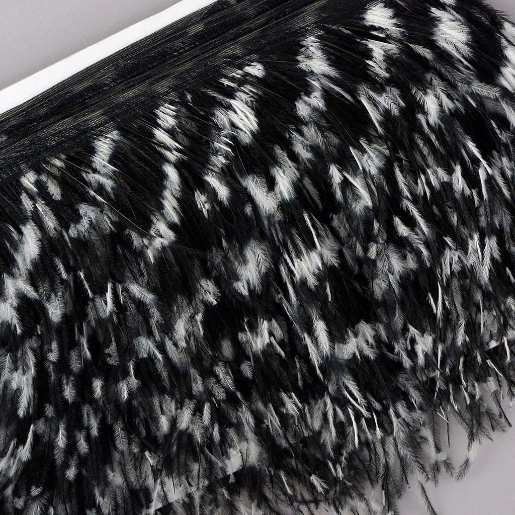 Stenciled Ostrich Fringe 2PLY - White/Black - Feathers