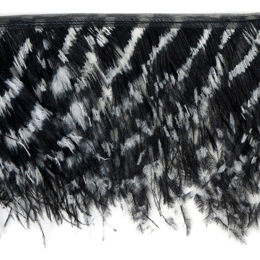 Stenciled Ostrich Fringe 2PLY - White/Black - Feathers