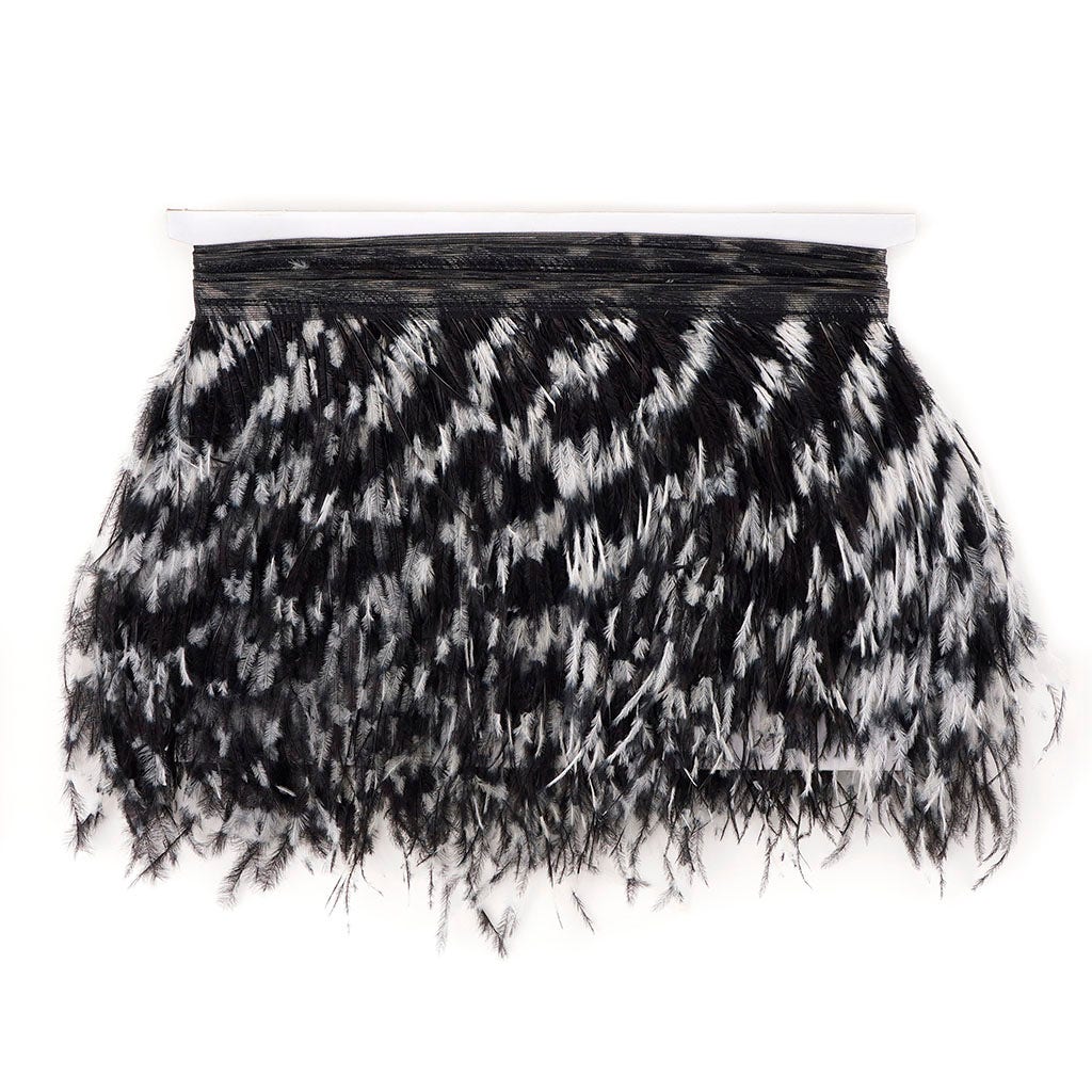 Stenciled Ostrich Fringe 2PLY - White/Black - Feathers