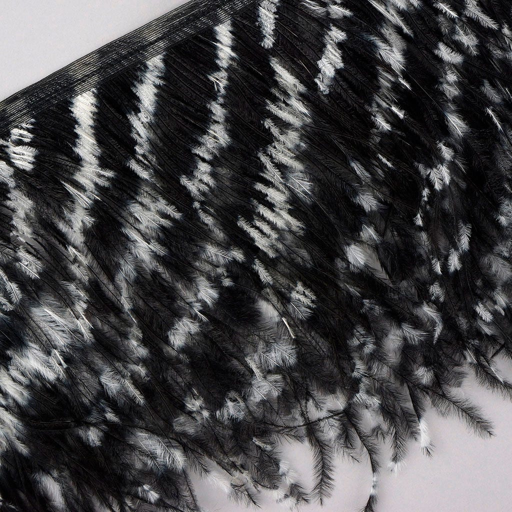 Stenciled Ostrich Fringe 2PLY - White/Black - Feathers