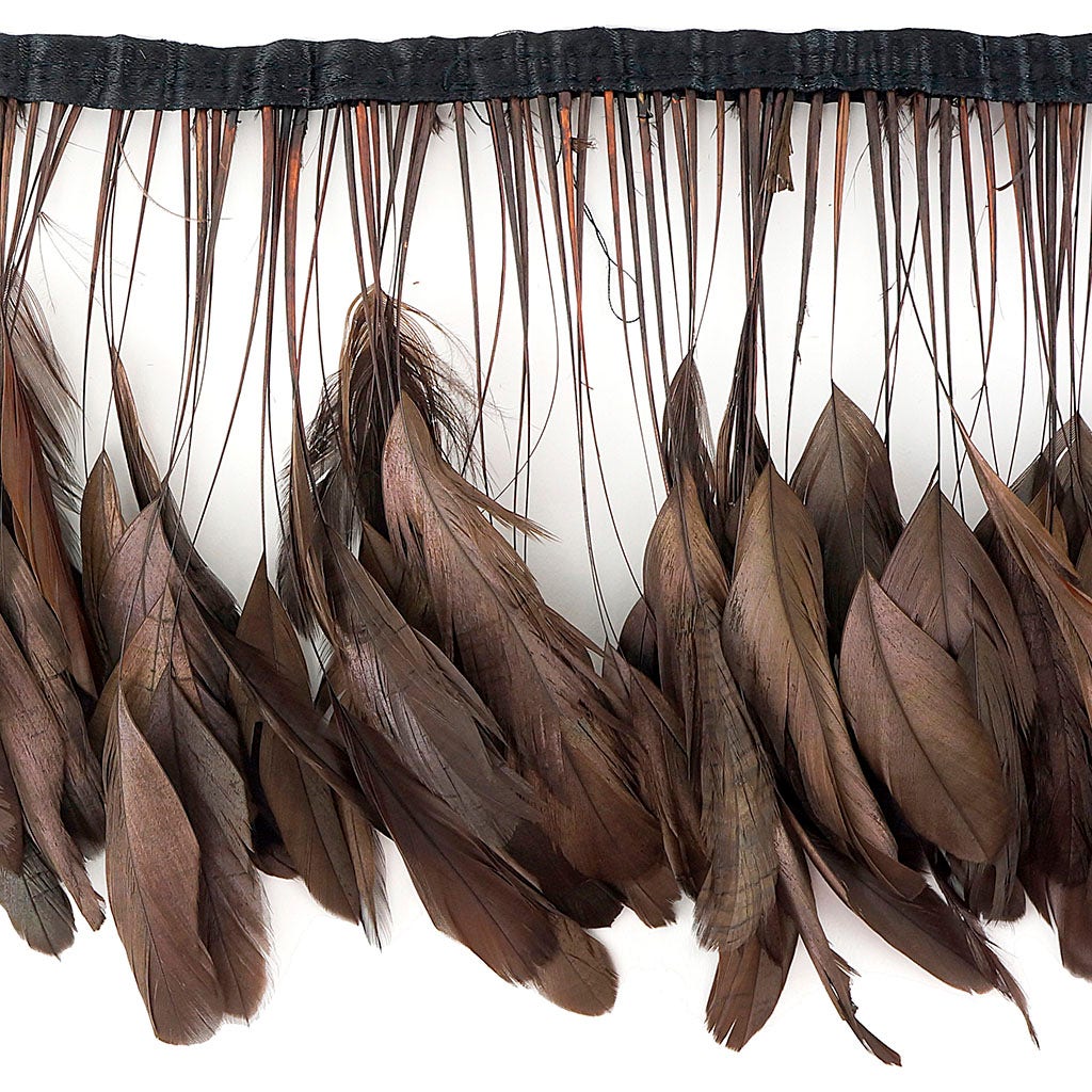 Stripped Bleached Coque Fringe - Brown - Feathers