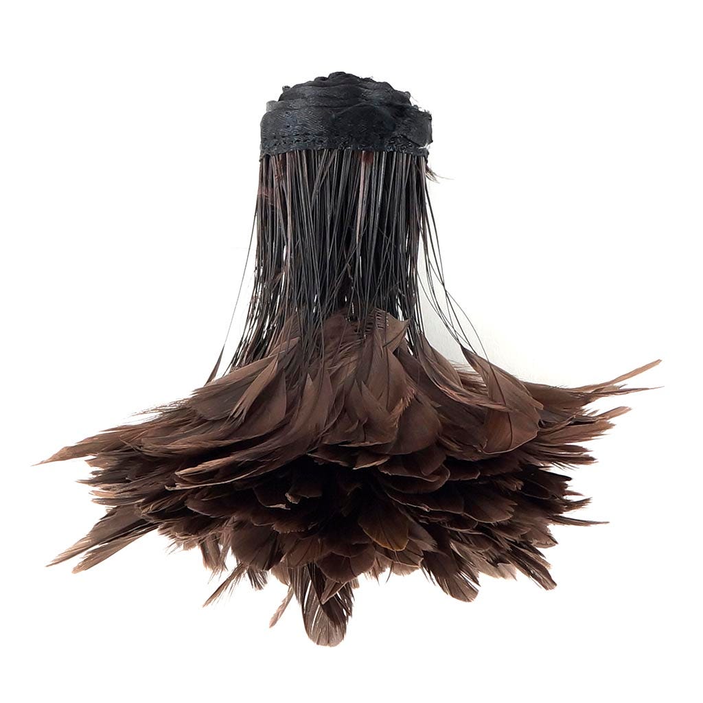 Stripped Bleached Coque Fringe - Brown - Feathers