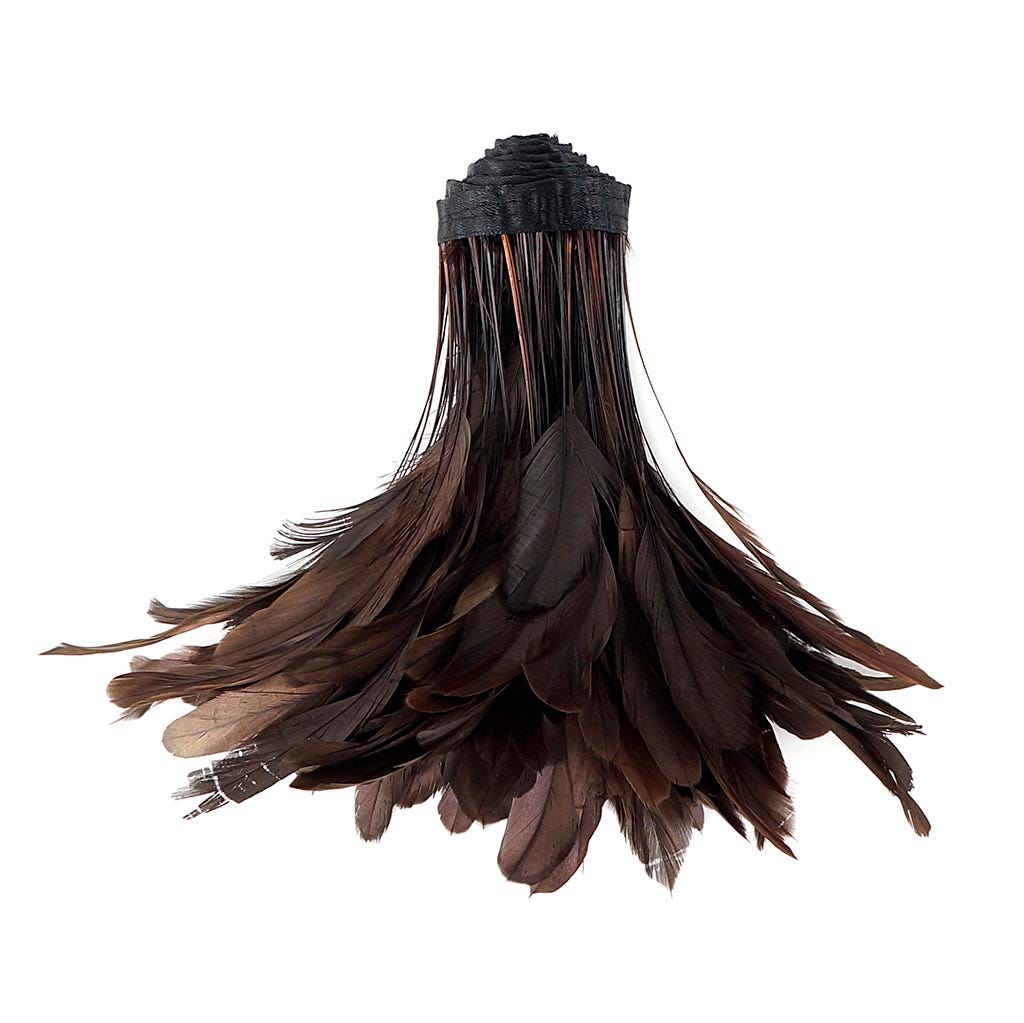 Stripped Bleached Coque Fringe - Brown - Feathers