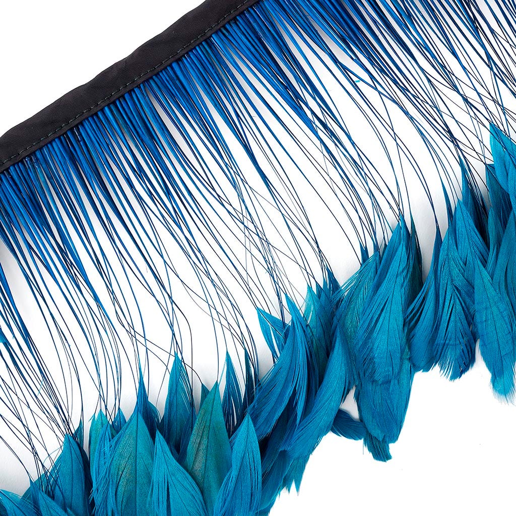 Stripped Bleached Coque Fringe - Dark Turquoise - Feathers