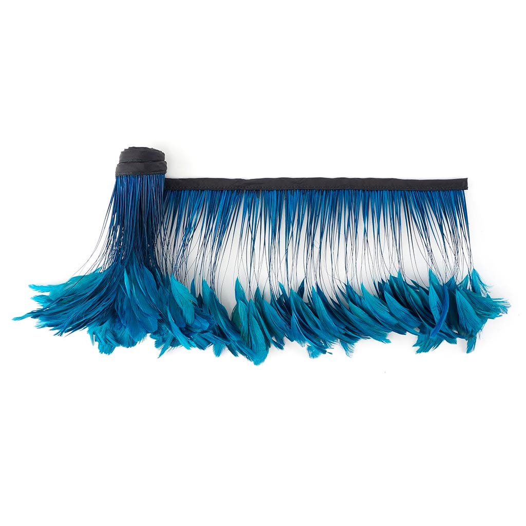 Stripped Bleached Coque Fringe - Dark Turquoise - Feathers