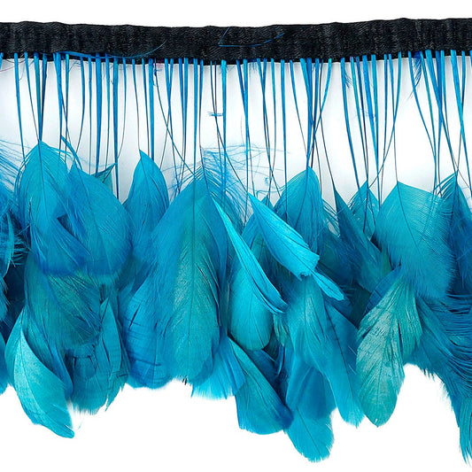 Stripped Bleached Coque Fringe - Dark Turquoise - Feathers