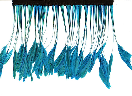 Stripped Bleached Coque Fringe - Dark Turquoise - Feathers