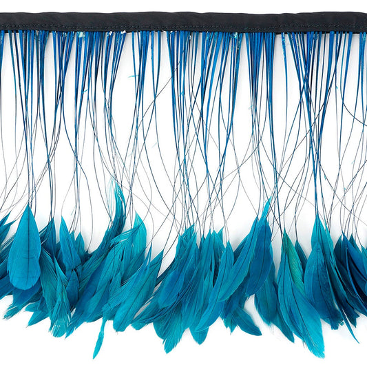 Stripped Bleached Coque Fringe - Dark Turquoise - Feathers