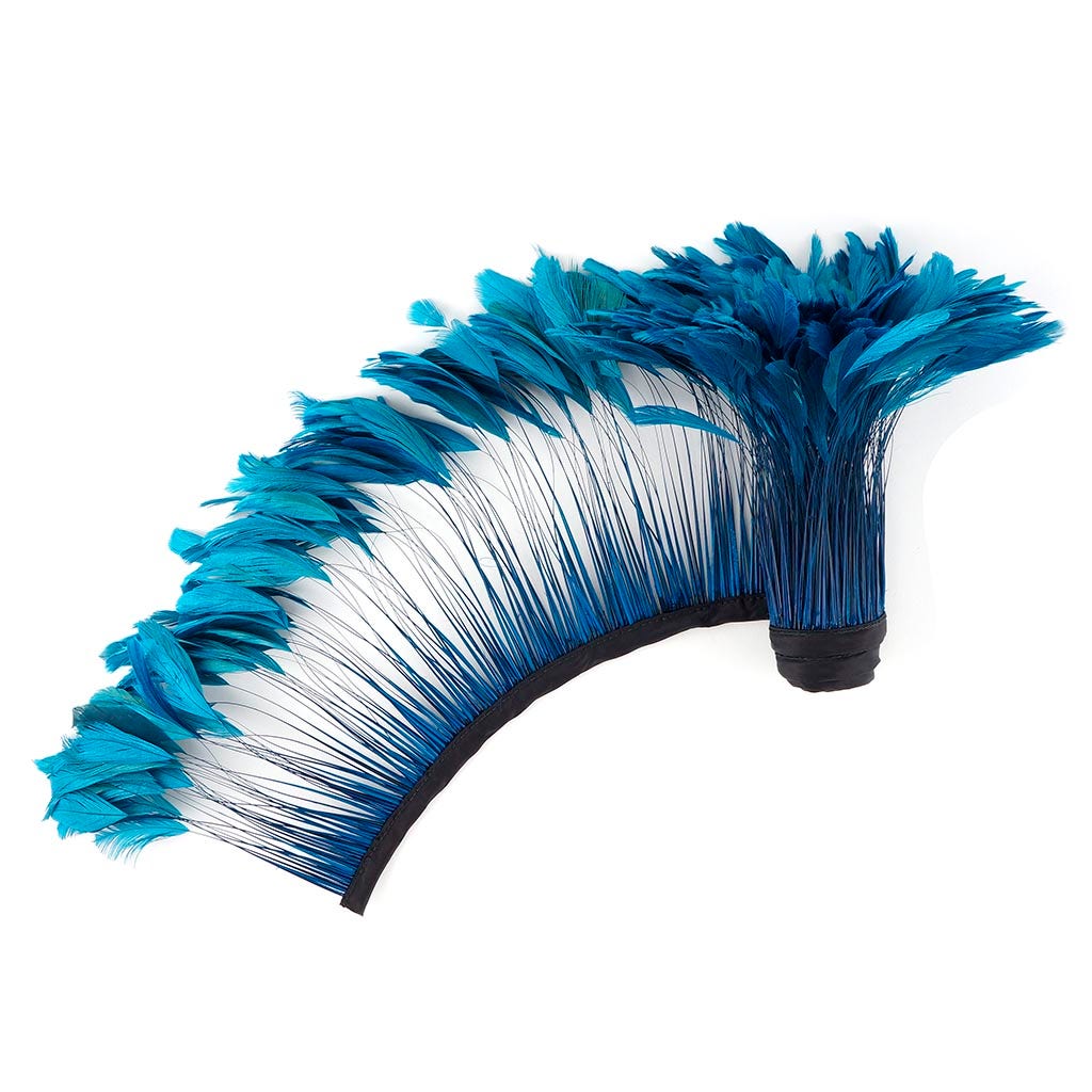 Stripped Bleached Coque Fringe - Dark Turquoise - Feathers