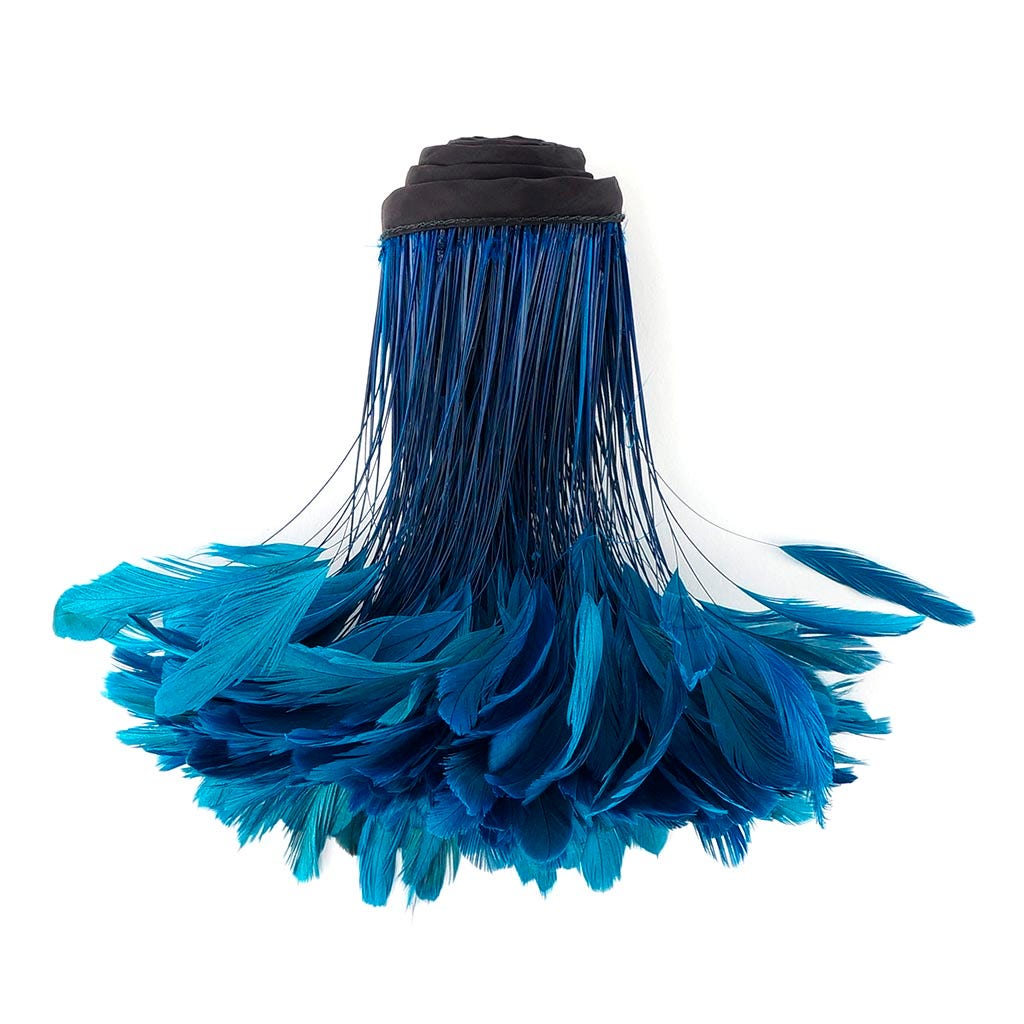 Stripped Bleached Coque Fringe - Dark Turquoise - Feathers