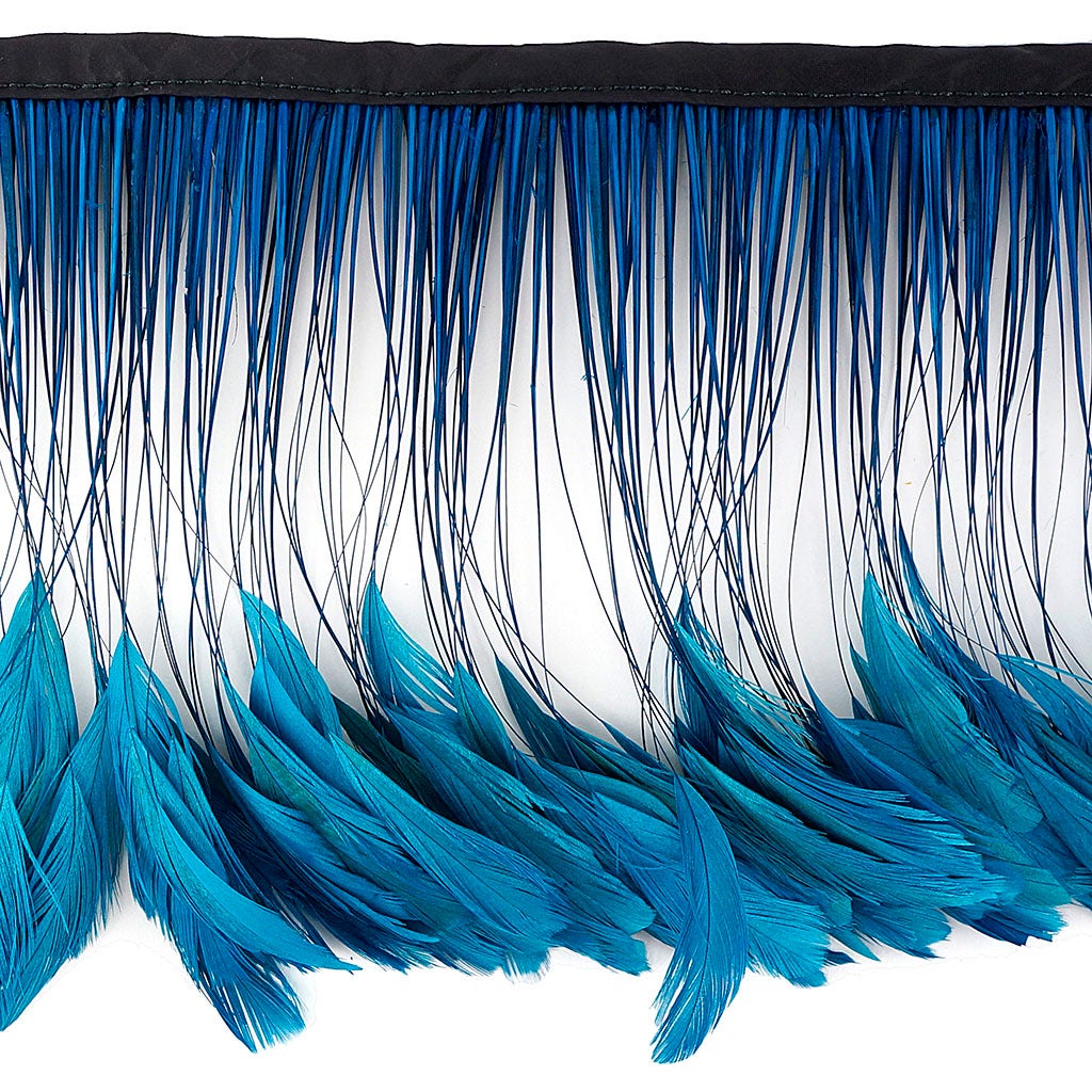 Stripped Bleached Coque Fringe - Dark Turquoise - Feathers