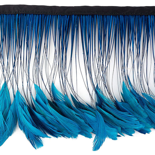 Stripped Bleached Coque Fringe - Dark Turquoise - Feathers