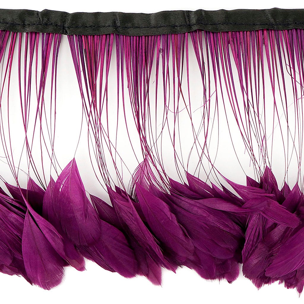 Stripped Bleached Coque Fringe - Purple - Feathers