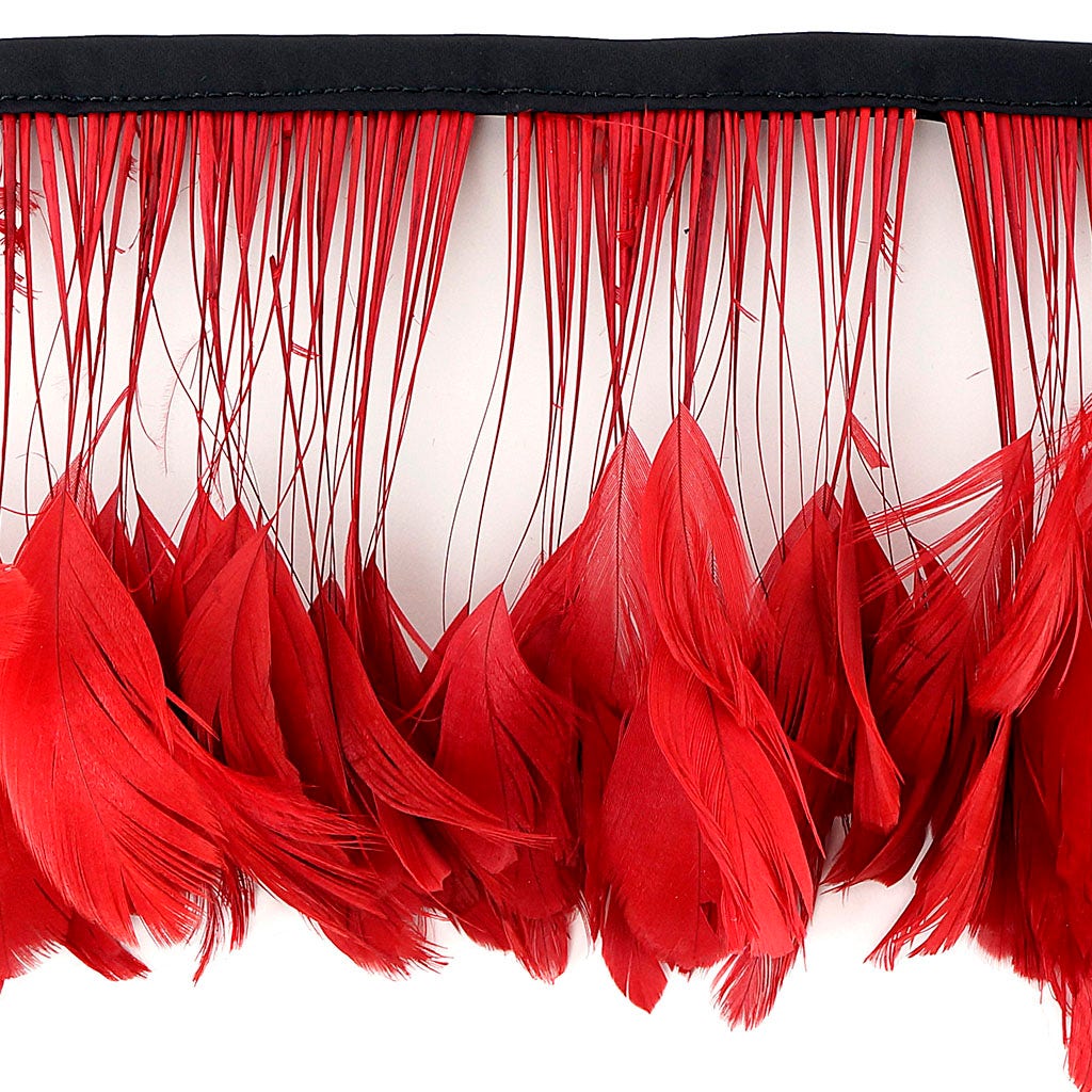 Stripped Bleached Coque Fringe - Red - Feathers