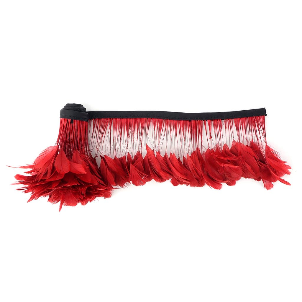 Stripped Bleached Coque Fringe - Red - Feathers