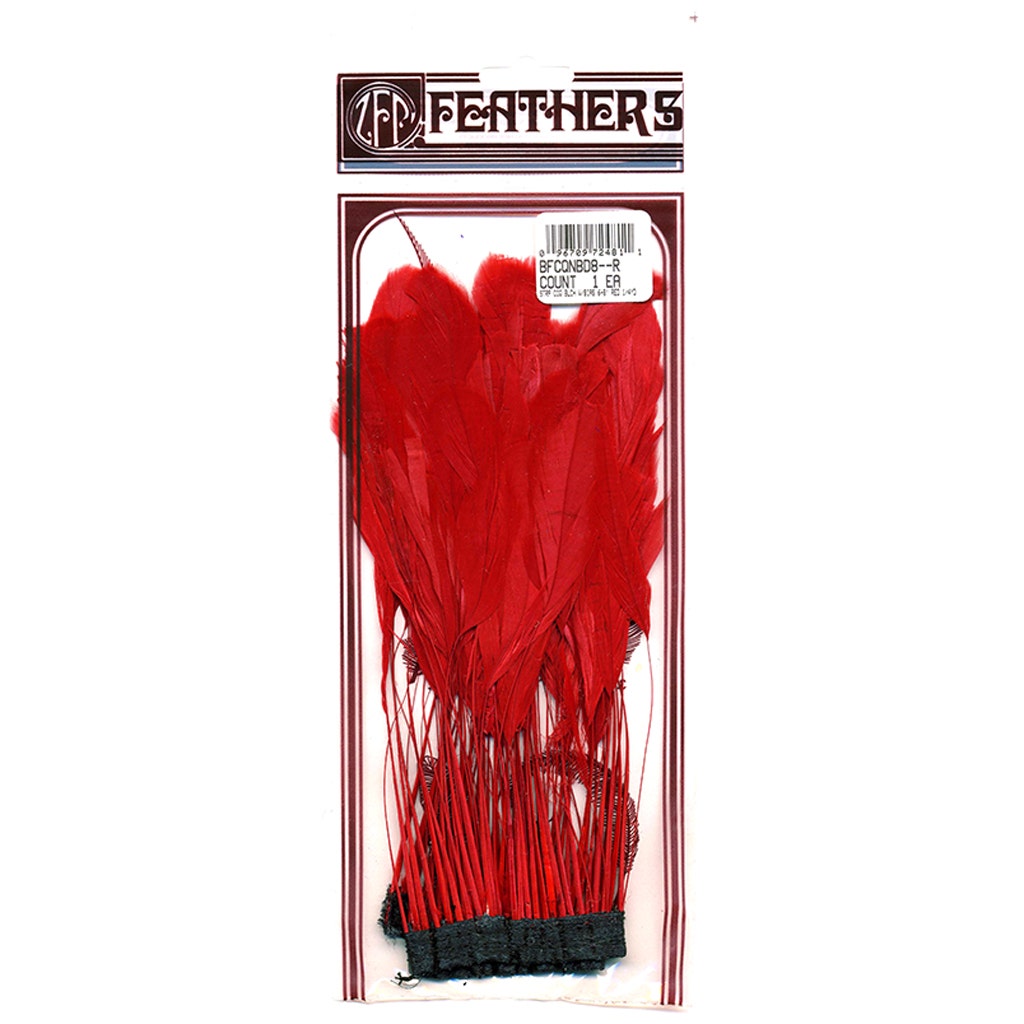 Stripped Bleached Coque Fringe - Red - Feathers