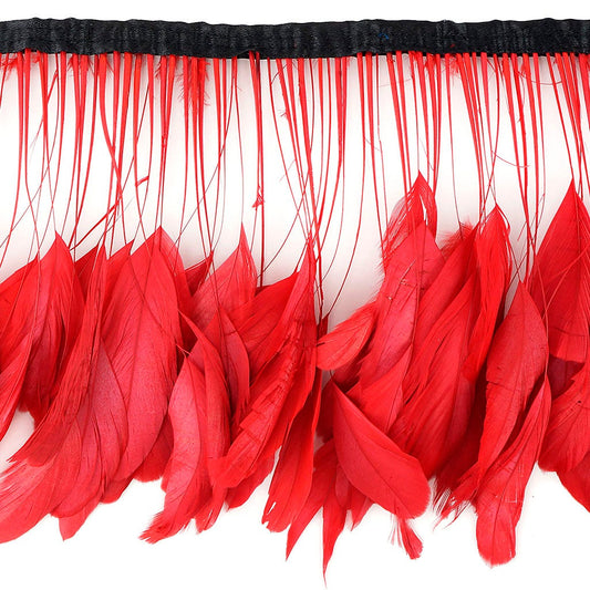 Stripped Bleached Coque Fringe - Red - Feathers