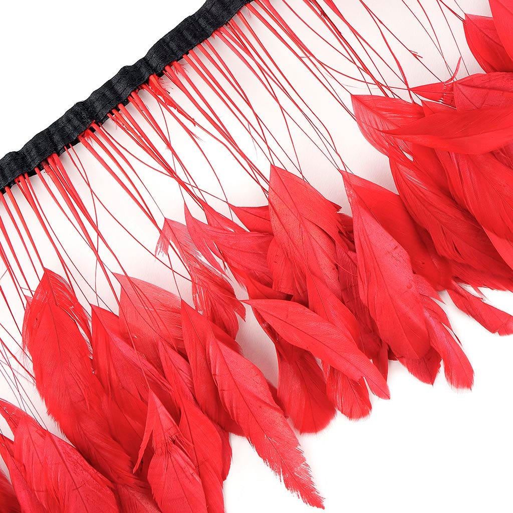 Stripped Bleached Coque Fringe - Red - Feathers