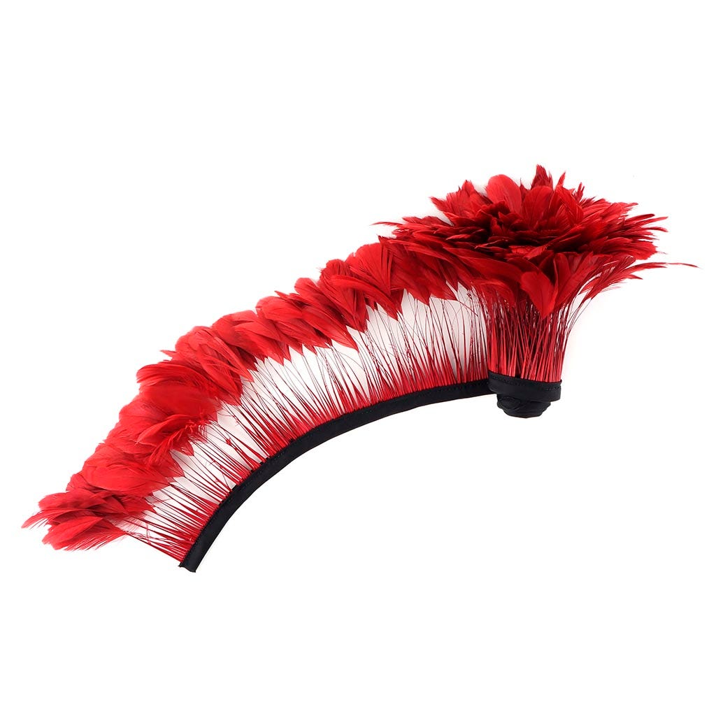 Stripped Bleached Coque Fringe - Red - Feathers