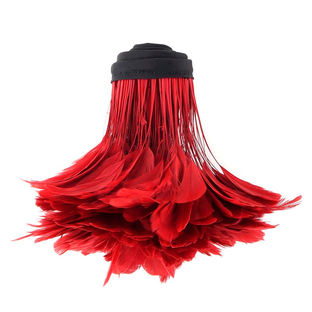 Stripped Bleached Coque Fringe - Red - Feathers