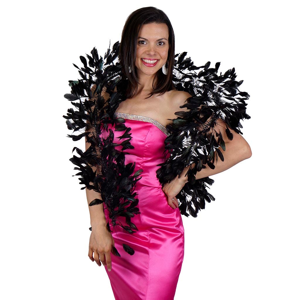 Stripped Coque Feather Boa - Black Iridescent - Coque Boa