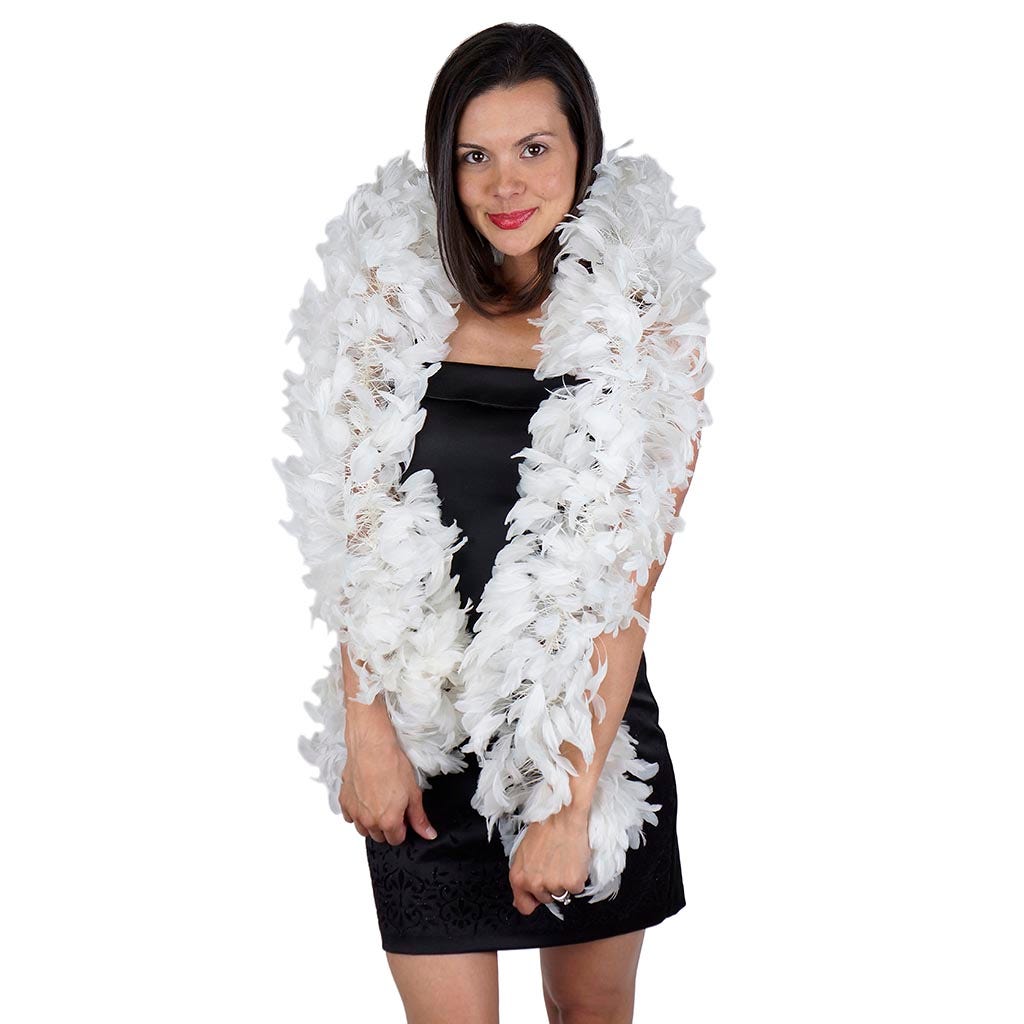 Stripped Coque Feather Boa - White - Coque Boa