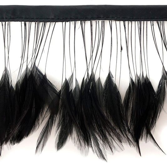 Stripped Hackle Feather Fringe - Black - Feathers