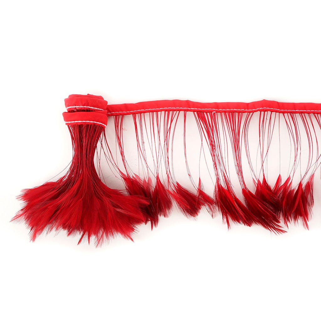 Stripped Hackle Feather Fringe - Red - Feathers