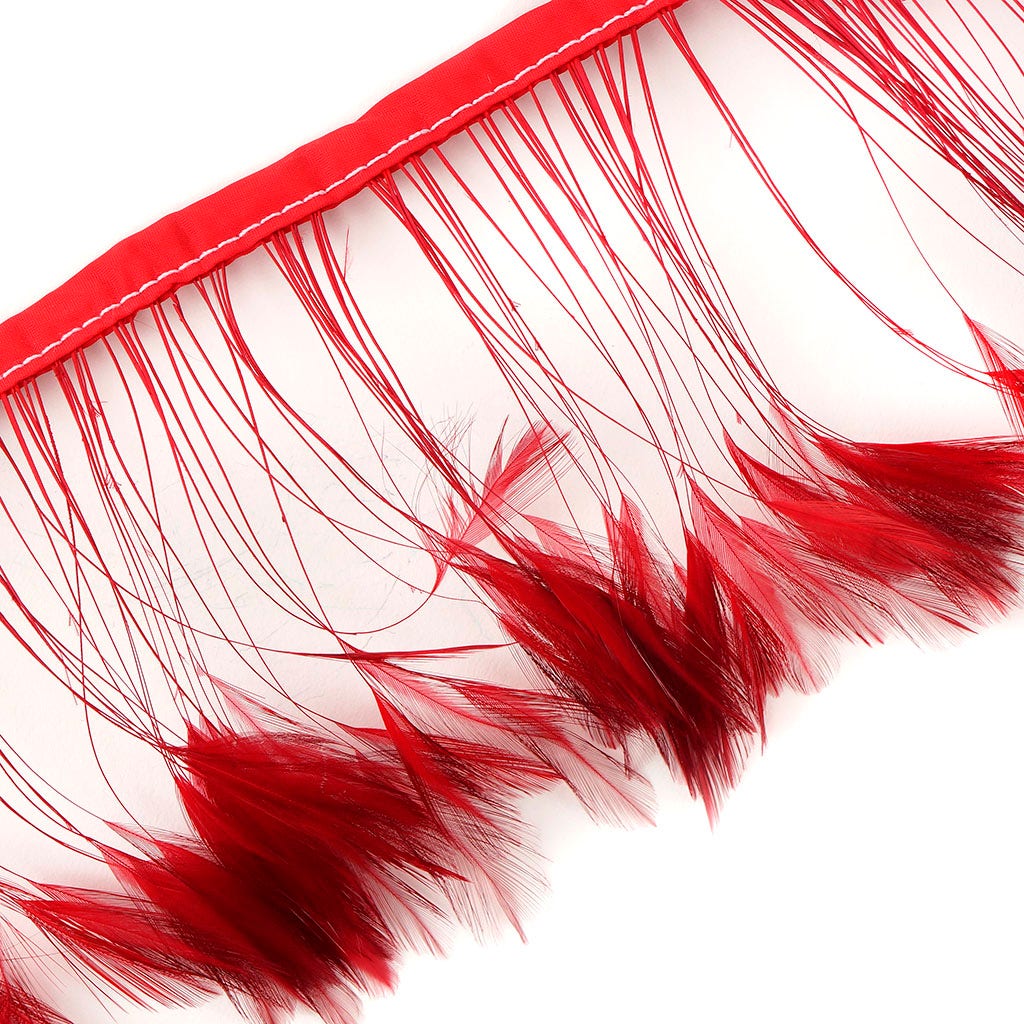 Stripped Hackle Feather Fringe - Red - Feathers