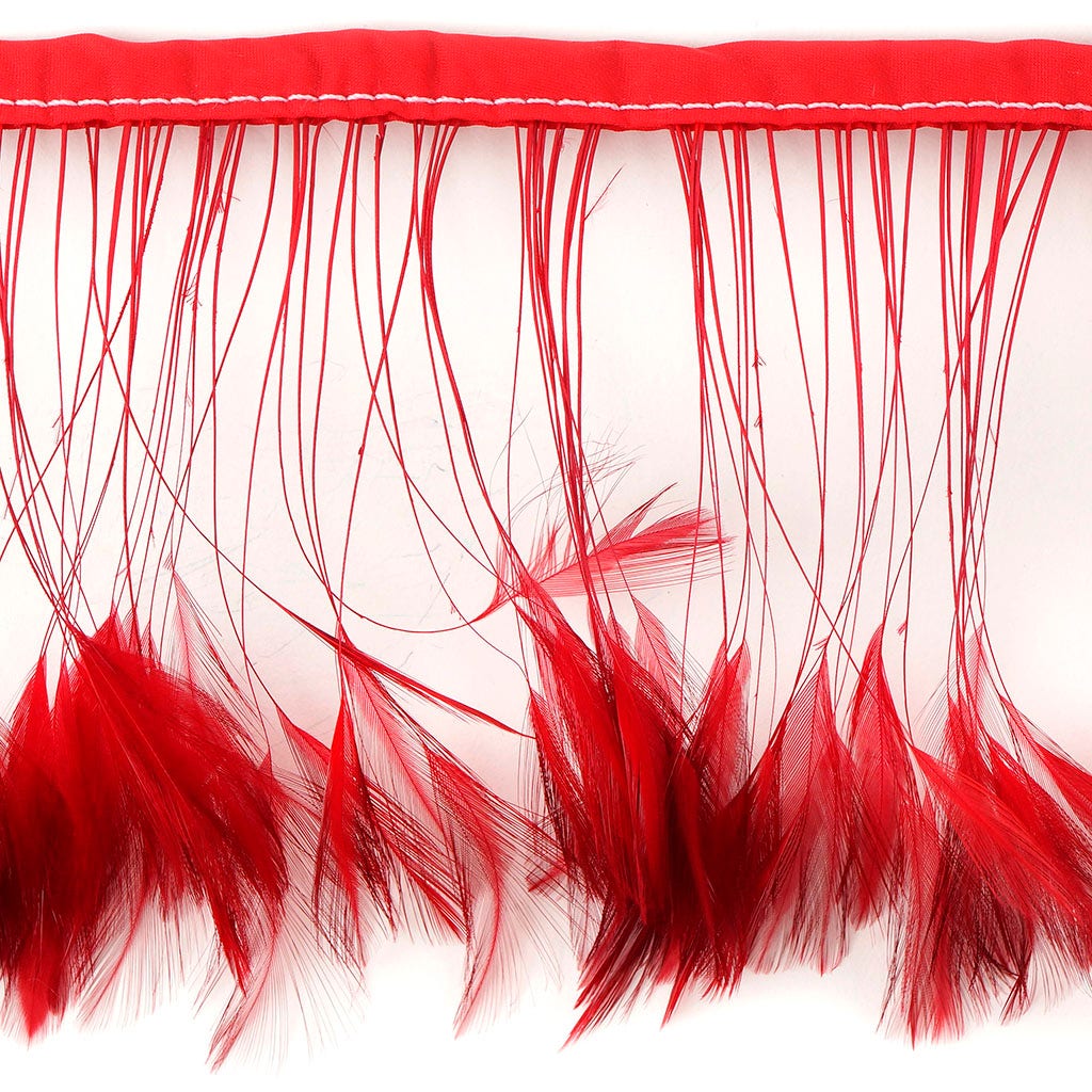 Stripped Hackle Feather Fringe - Red - Feathers