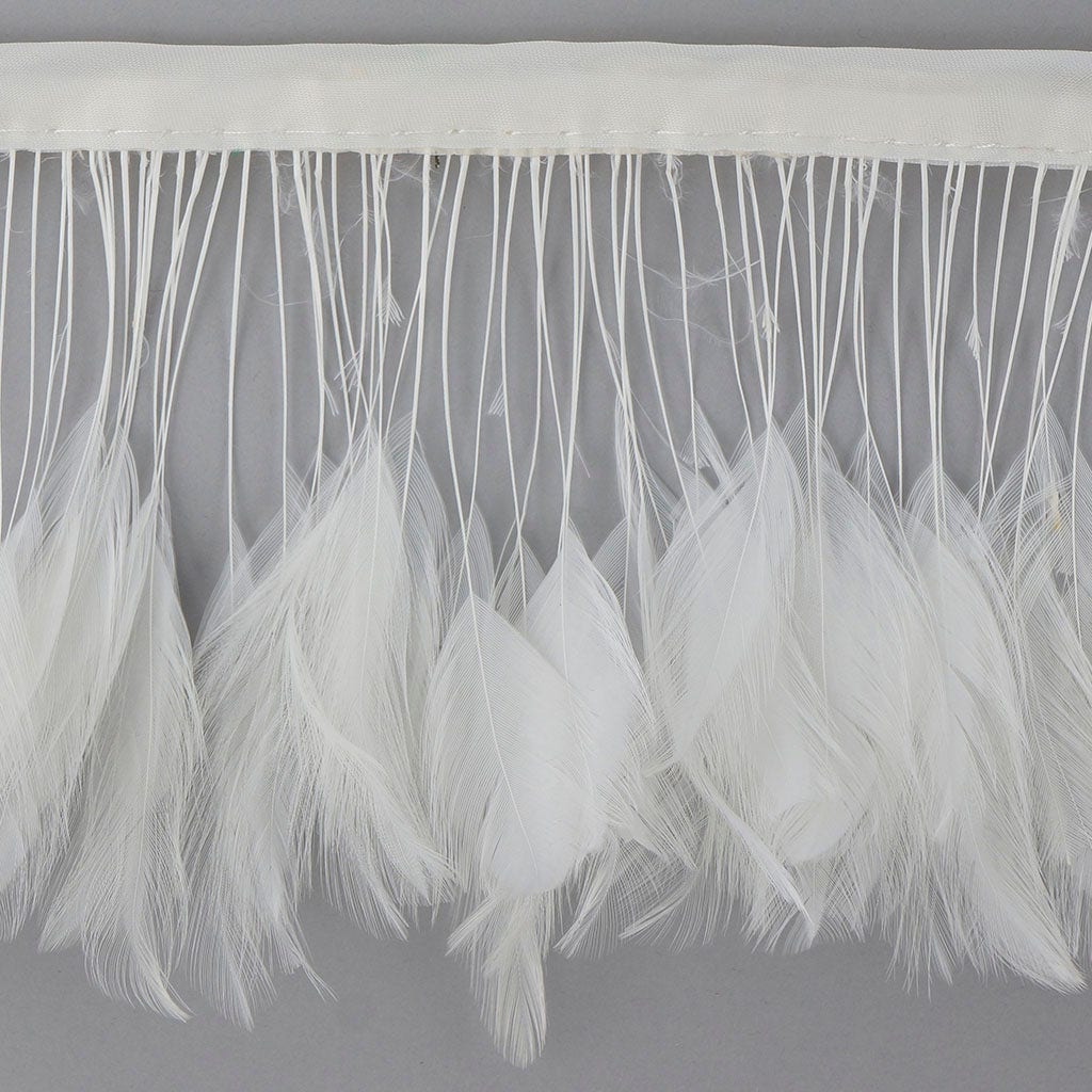 Stripped Hackle Feather Fringe - White - Feathers