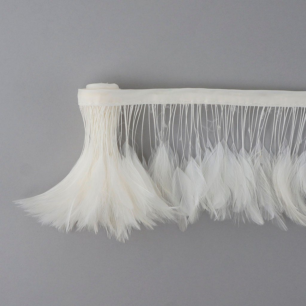 Stripped Hackle Feather Fringe - White - Feathers