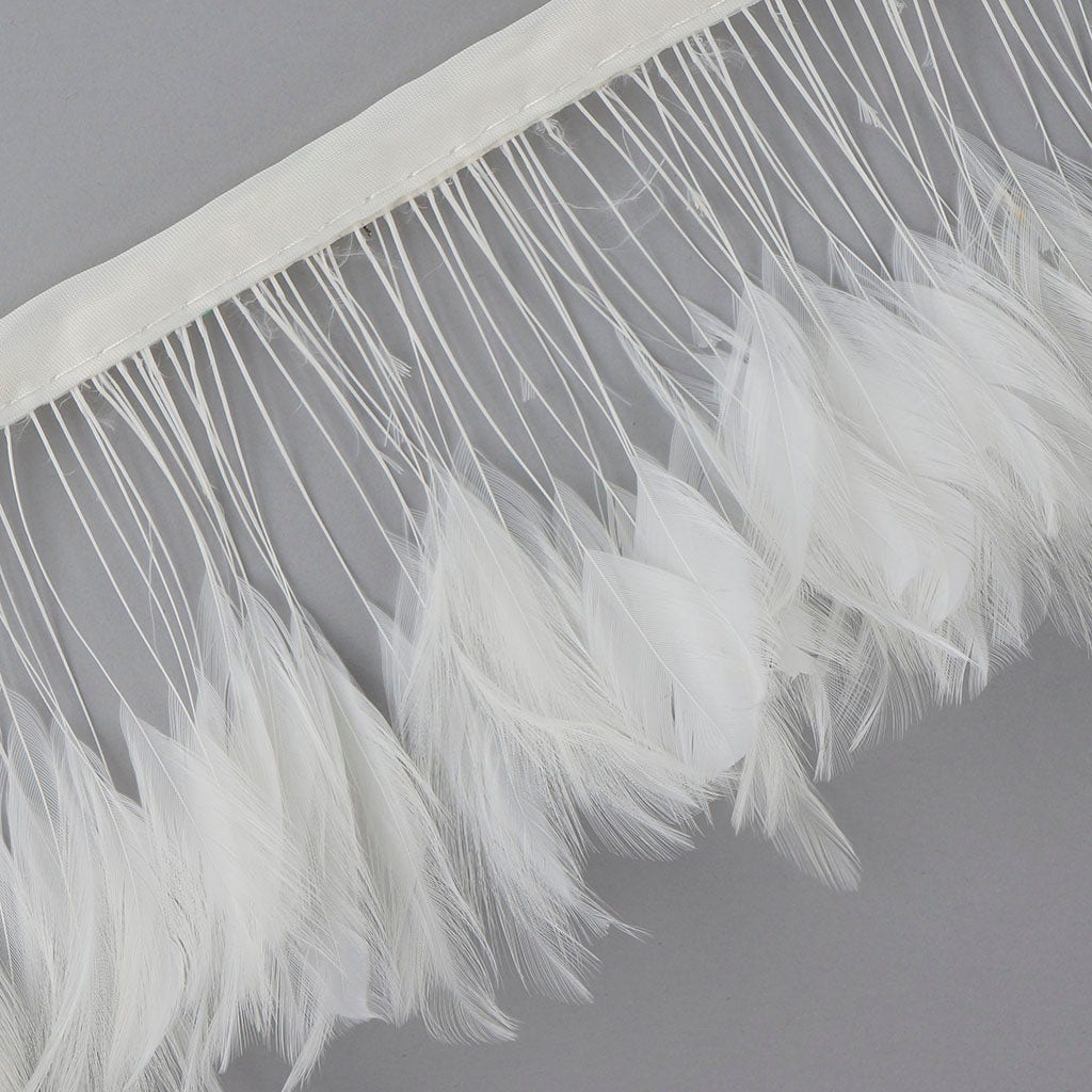 Stripped Hackle Feather Fringe - White - Feathers