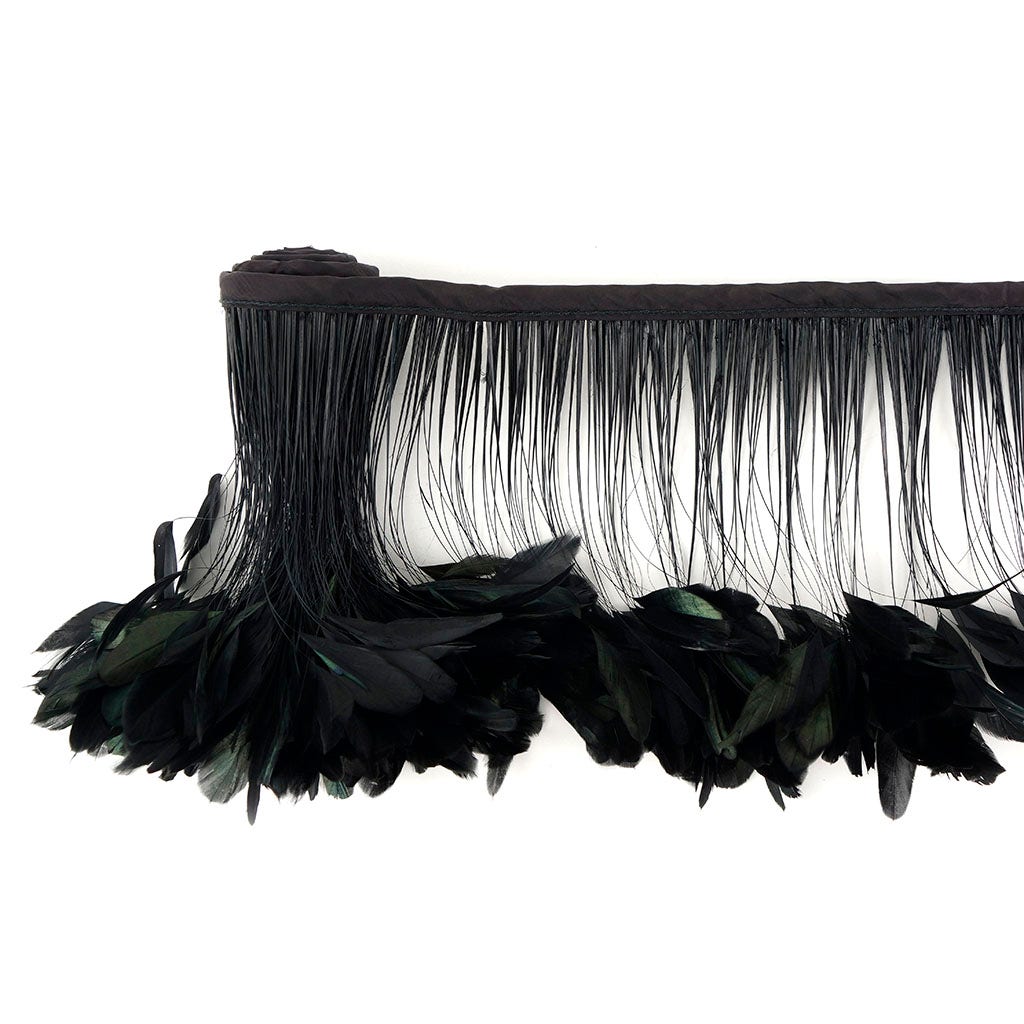 Stripped Iridescent Coque Fringe - Black/Iridescent - Feathers