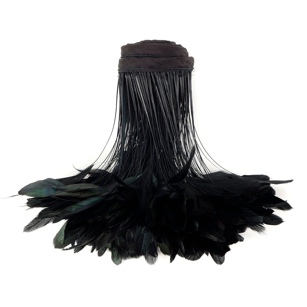 Stripped Iridescent Coque Fringe - Black/Iridescent - Feathers