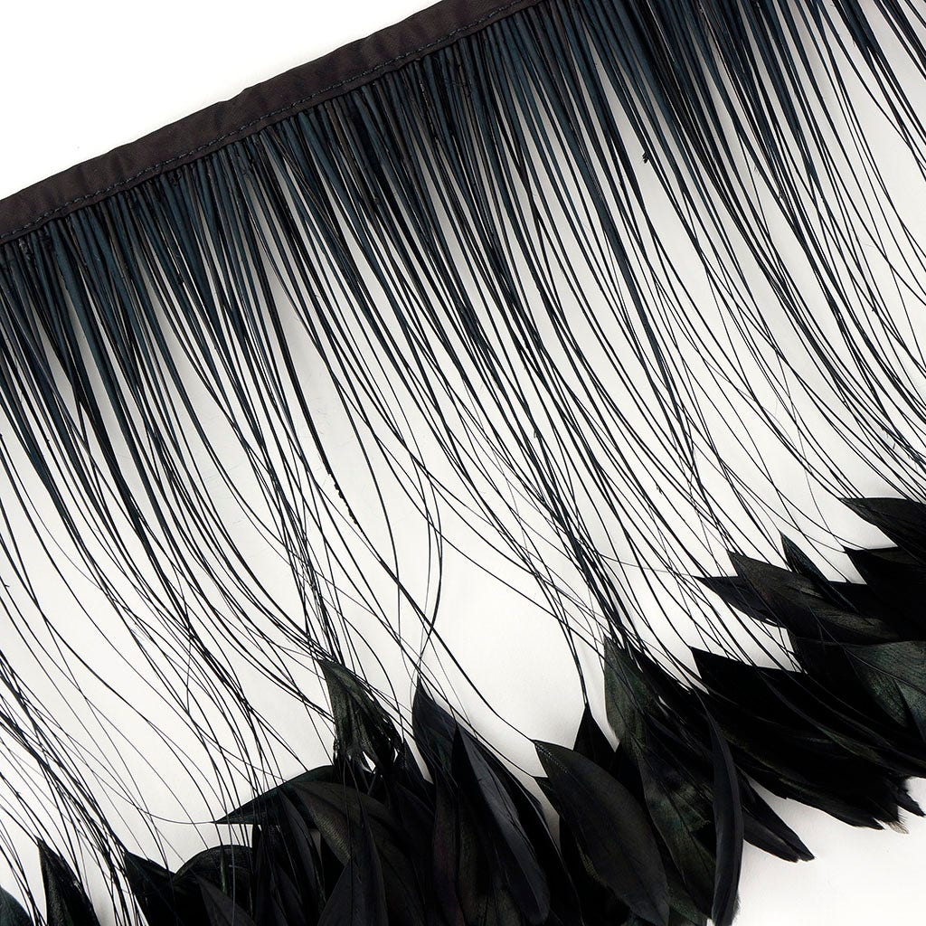 Stripped Iridescent Coque Fringe - Black/Iridescent - Feathers