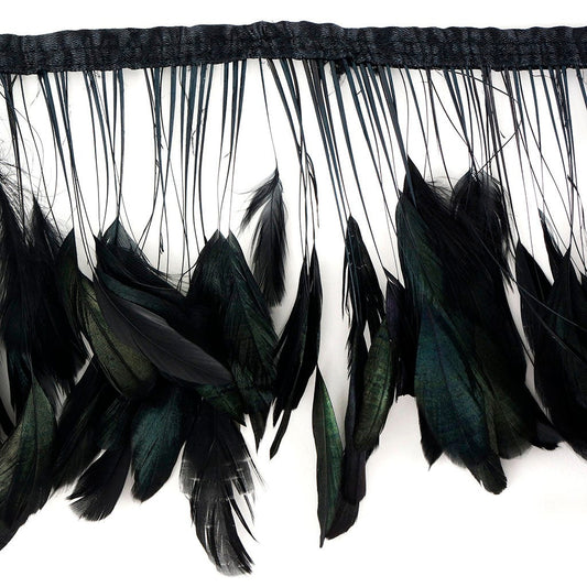 Stripped Iridescent Coque Fringe - Black/Iridescent - Feathers