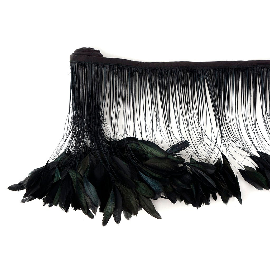 Stripped Iridescent Coque Fringe - Black/Iridescent - Feathers