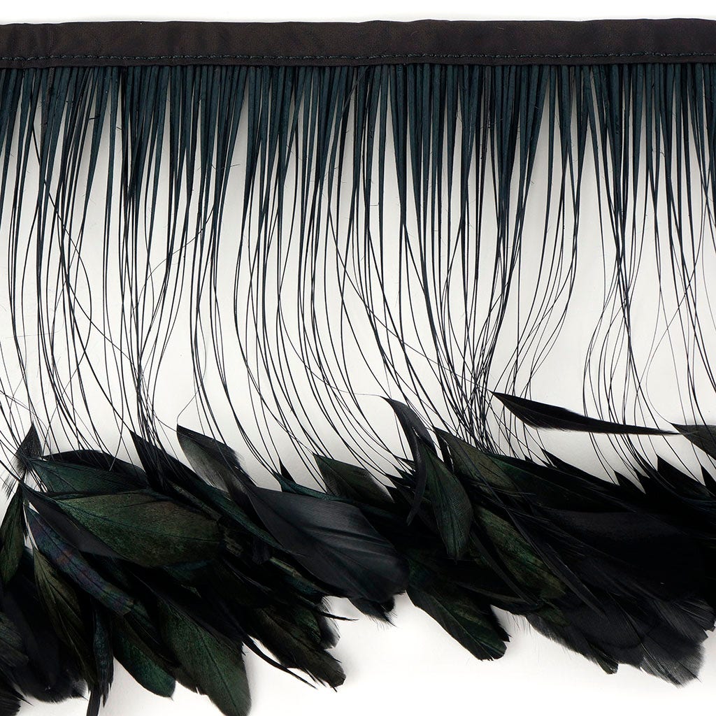 Stripped Iridescent Coque Fringe - Black/Iridescent - Feathers