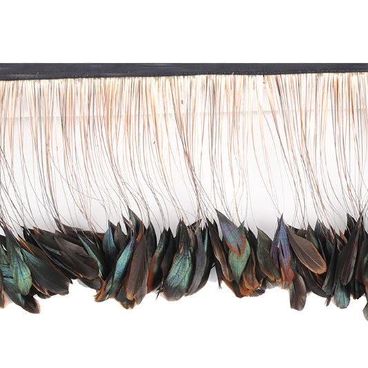 Stripped Iridescent Coque Fringe - Natural - Feathers
