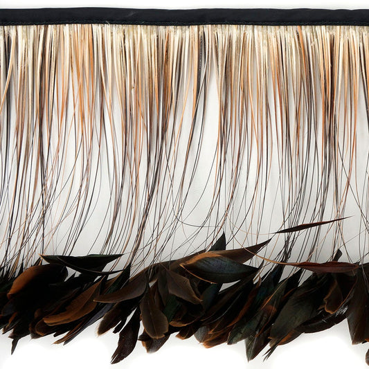 Stripped Iridescent Coque Fringe - Natural - Feathers