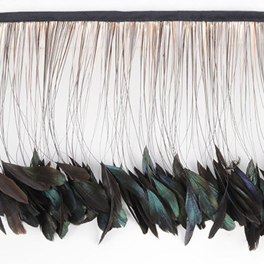 Stripped Iridescent Coque Fringe - Natural - Feathers