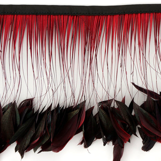 Stripped Iridescent Coque Fringe - Red - Feathers