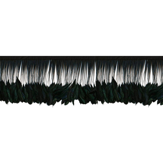 Stripped Iridescent Rooster CoqueTail Feather Fringe - 4 - 6’’ - Black - Iridescent - Feathers